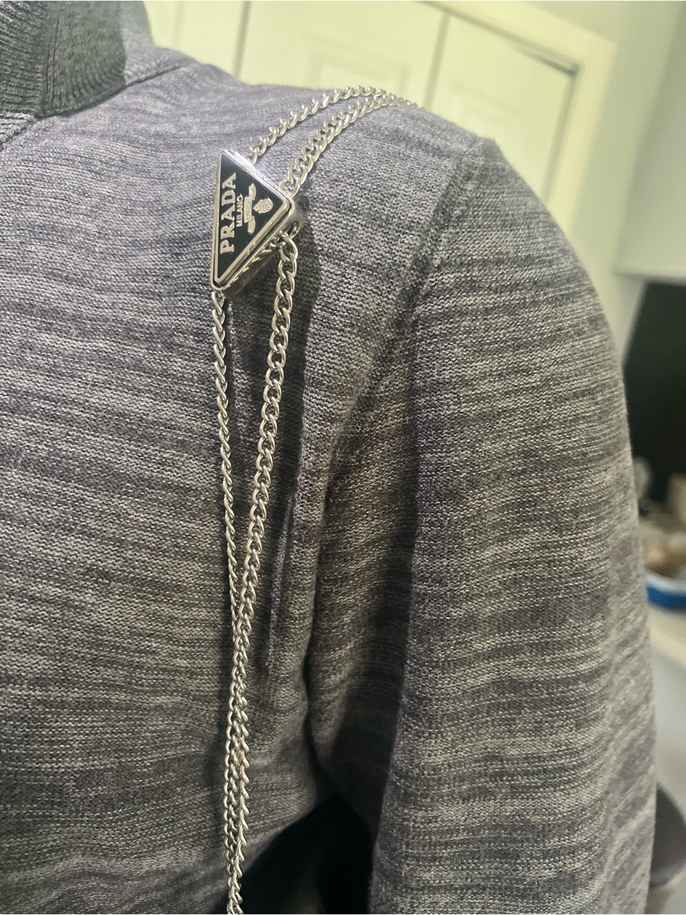 Prada Black Leather Crossbody with Silver Chain and Logo Plaque - Picture 7 of 8